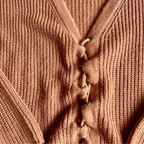 Entro brand sweater with lace up front, color rust, size medium - Picture 2 of 3